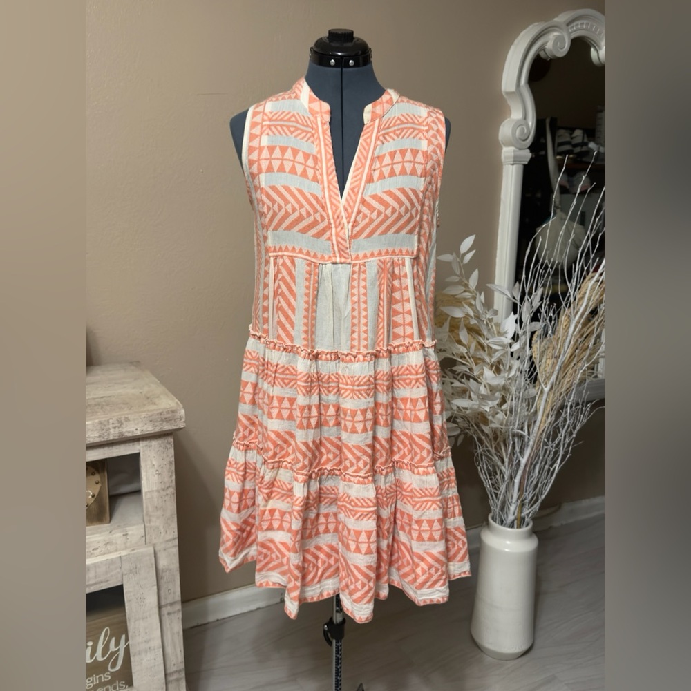 Devotion TWINS Coral and Cream Patterned Mini Dress